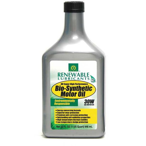 Renewable Lubricants Engine Oil,30,Bio-Synthetic,1qt 85241