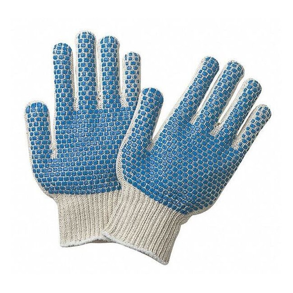 Knit Gloves, Cotton Polyester Blend, Dotted Full, White, L, 12 PK