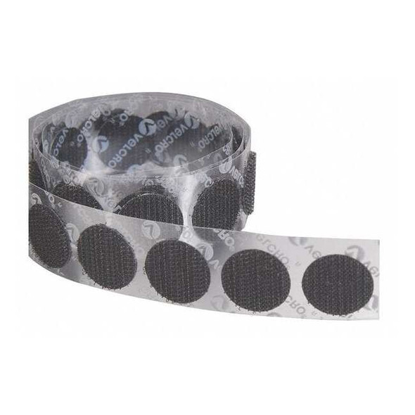 Reclosable Fastener, Disc, Acrylic Adhesive, 5/8 in, Black, 1200 PK