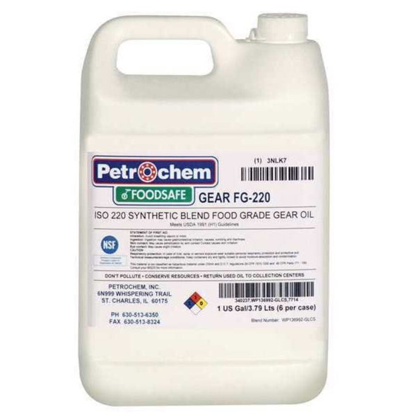 Lubricant, 1 gal, Drum, Semi-Synthetic Base, 445 Degrees F Max Op Temp, Clear  FOODSAFE GEAR FG-220-001