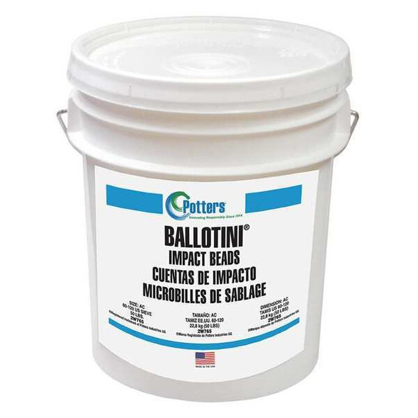 Glass Beads Blast Media, Coarse, 60 to 120 Mesh Size, 53 lb, Pail