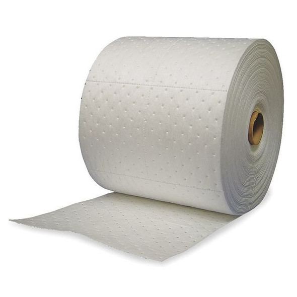 Brady Sorbent Roll, 24 gal, 15 in x 150 ft, Oil, White, Polypropylene OP15P
