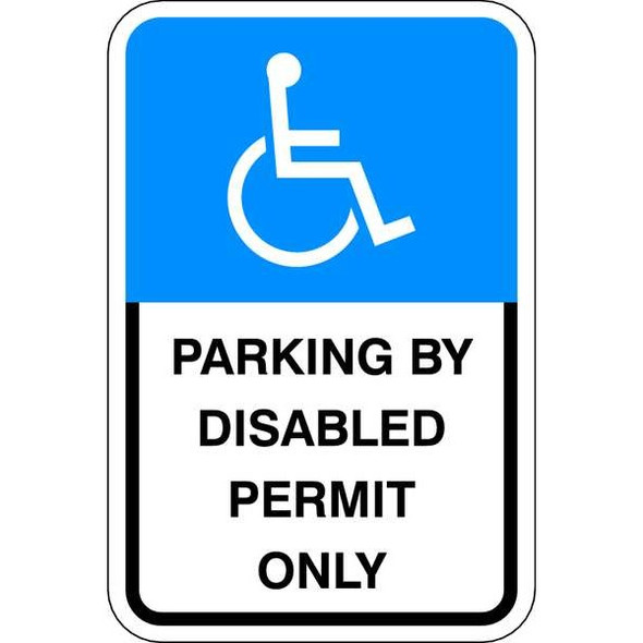 Handicap Parking Sign, 12" W, 18" H, English, Aluminum, Blue, White