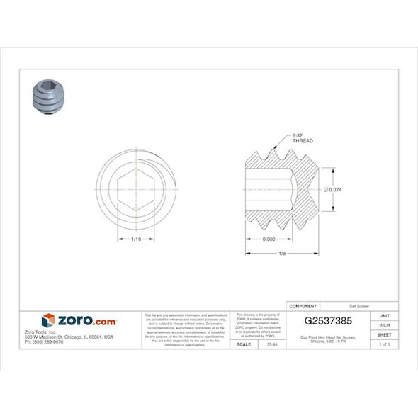 Acorn Controls Hex Head Set Screws, PK10 0181-012-001 Acorn Controls Hex Head Set Screws, PK10 0181-012-001