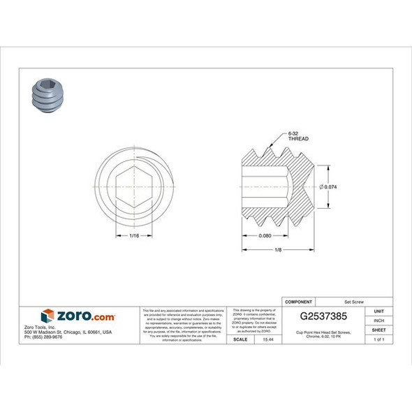 Acorn Controls Hex Head Set Screws, PK10 0181-012-001 Acorn Controls Hex Head Set Screws, PK10 0181-012-001