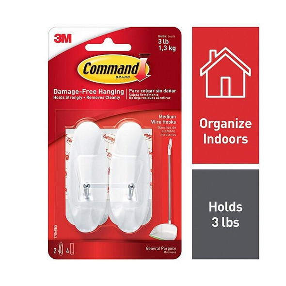 Command Hook, White, Plastic, 1 1/8 in D, PK2 17068