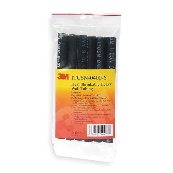 3m Shrink Tubing,4 ft,Blk,0.4 in ID,PK5 ITCSN-0400-48"-BLACK-5 PCS 3m Shrink Tubing,4 ft,Blk,0.4 in ID,PK5 ITCSN-0400-48"-BLACK-5 PCS