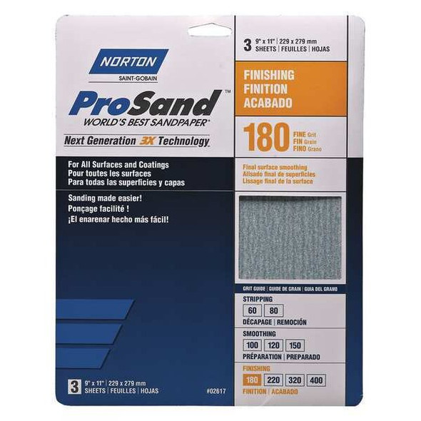 Norton Abrasives Sandpaper Sheet,Fine,180 Grit,PK20 07660768168