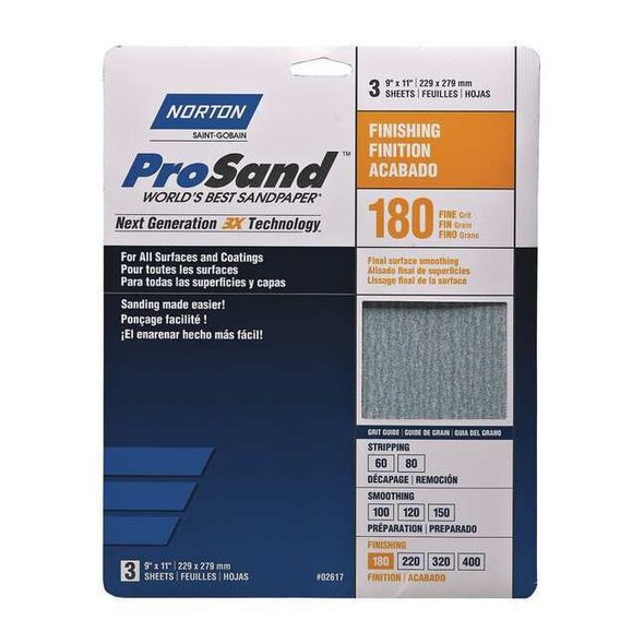Norton Abrasives Sandpaper Sheet,11 in L,9 in W,PK20 07660768168