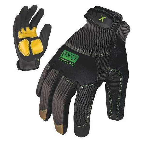 EXO Mechanics Gloves, Genuine Leather Palm, Polyester Back, XL, Black/Green
