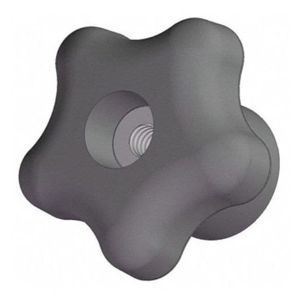 Star Knob, 1/4-20 Thread Size, 1-1/4"L, Thru, Locking Tap, Steel