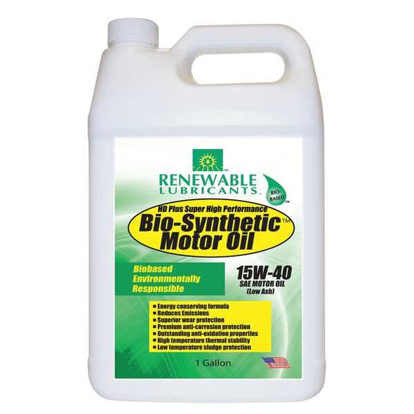 Renewable Lubricants Engine Oil,15W-40,Bio-Synthetic,1gal 85353