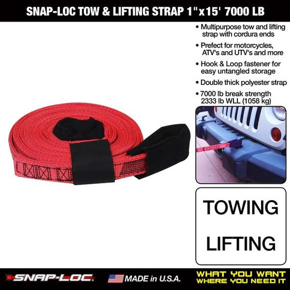 Snap-Loc Tow Strap,2333 lb. WLL,1 in. W,Red SLTT115K07R