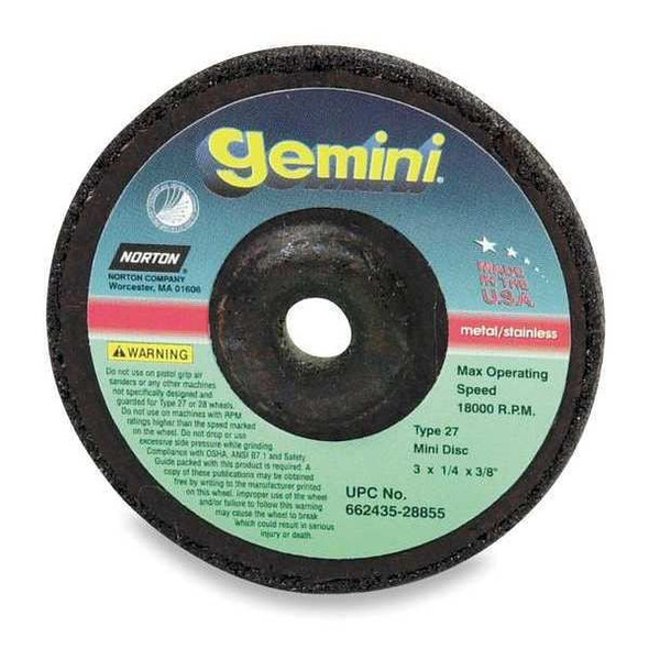 Norton Abrasives DepressedGrindWhl,3/8"CN,UnthreadHle 66252842018
