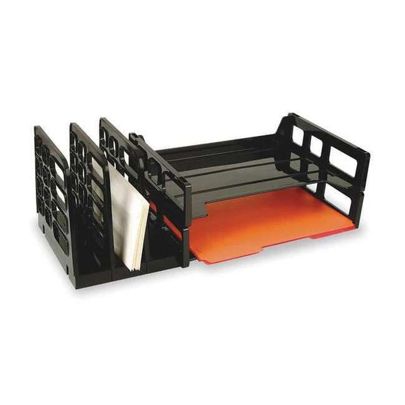 Letter Tray/File Holder, Black, Plastic, 19 1/2 in W, 9 in L, 7 1/4 in H, 9" D
