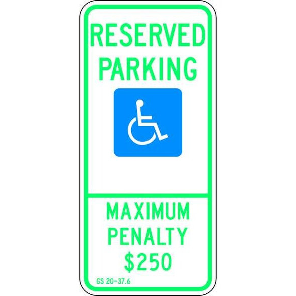 Handicap Parking Sign, 12" W, 26" H, English, Aluminum, Blue, White