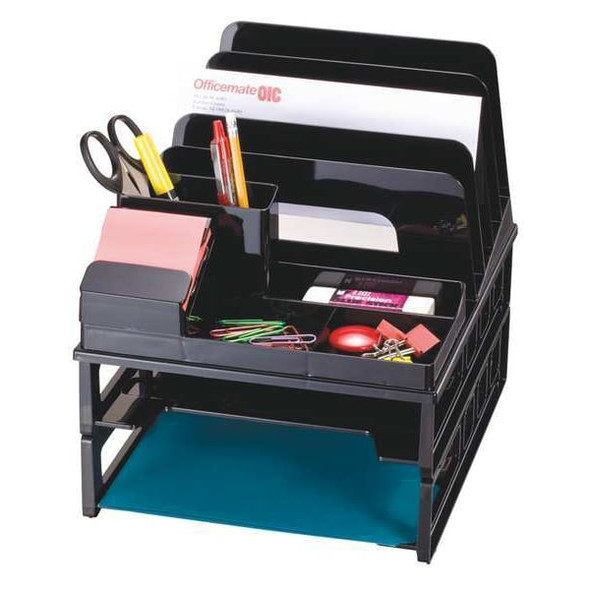 Letter Tray, Black, Plastic, 10 3/4 in W, 9 in L, 11 3/4 in H, 12.8" D, 7 Number of Compartments