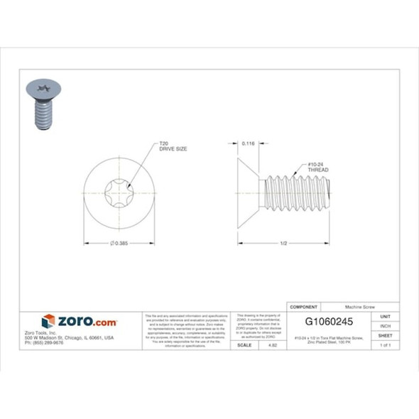 Tamper-Pruf Screws MS,#10-24,Zinc Plated,1-2"L,100PK 400660