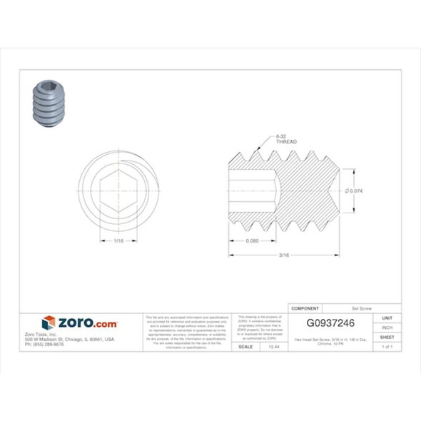 Acorn Controls Set Screw, Chrome Plated Stainless Steel 0181-011-001