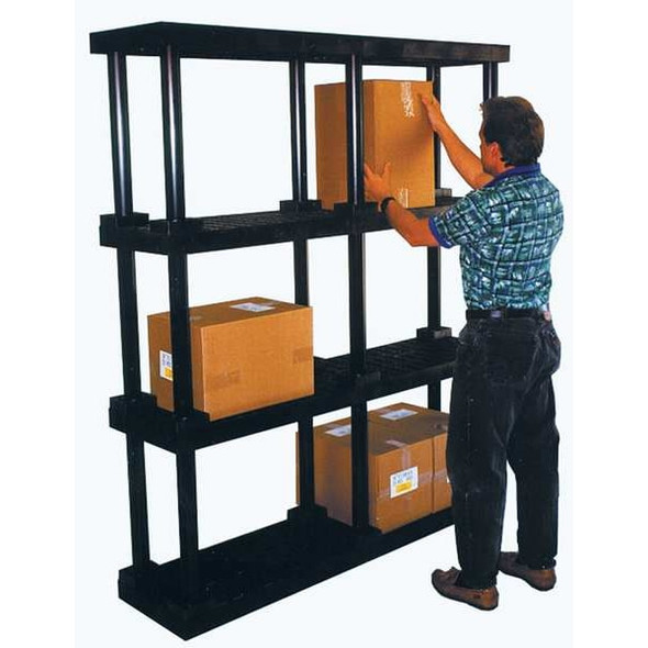 Freestanding Plastic Shelving, Open Style, 16 in D, 36 in W, 27 in H, 2 Shelves, Black