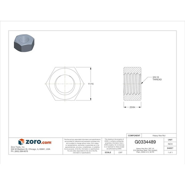 Manufacturer Varies Hex Nut,3/8-16,Gr 316,SS,Plain,PK50 U55081.037.0001