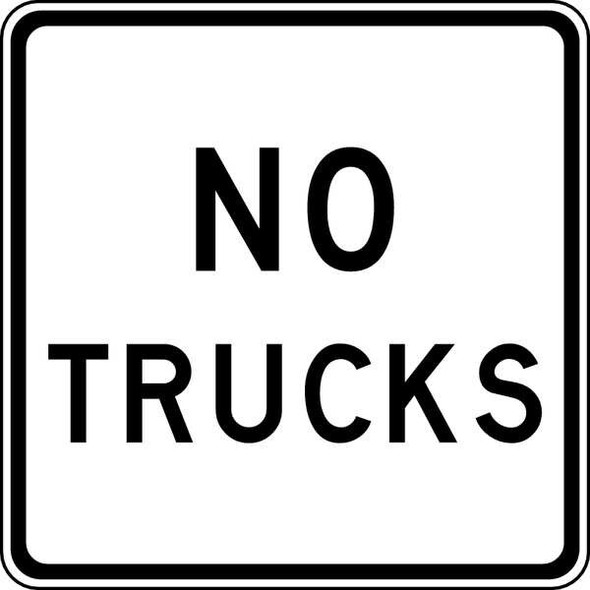 No Trucks Traffic Sign, 24 in H, 24 in W, Aluminum, Square, English, R5-2A-24HA