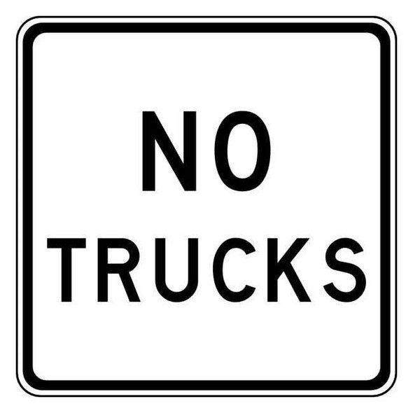 No Trucks Traffic Sign, 24 in H, 24 in W, Aluminum, Square, English, R5-2A-24HA