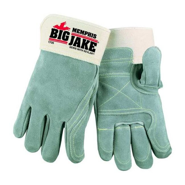 Leather Gloves, Cowhide, Safety Cuff, Straight Thumb, Full Finger, Gray, M, 1 PR
