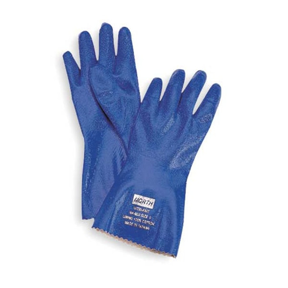 Chemical Resistant Gloves, Nitrile, 12 in L, 40 mil, Blue, 9, 1 PR