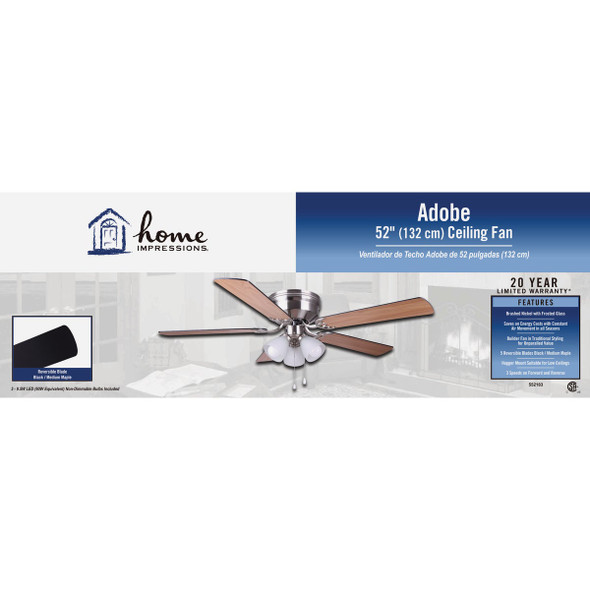 Home Impressions Adobe 52 In. Brushed Nickel Ceiling Fan with Light Kit Home Impressions Adobe 52 In. Brushed Nickel Ceiling Fan with Light Kit