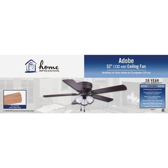 Home Impressions Adobe 52 In. Oil Rubbed Bronze Ceiling Fan with Light Kit CF52ADO5ORB-B 567447