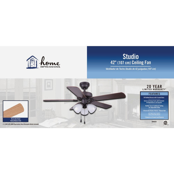Home Impressions Studio 42 In. Oil Rubbed Bronze Ceiling Fan with Light Kit CF42STU5ORB-B 506043