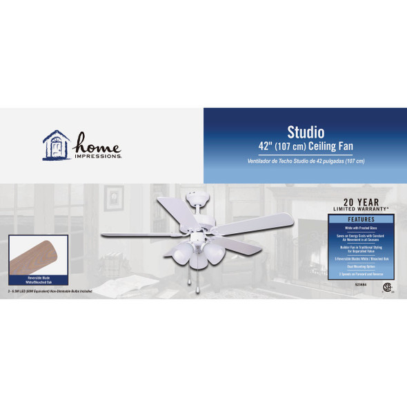 Home Impressions Studio 42 In. White Ceiling Fan with Light Kit Home Impressions Studio 42 In. White Ceiling Fan with Light Kit