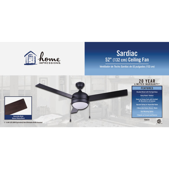 Home Impressions Sardiac 52 In. Brushed Nickel Outdoor Ceiling Fan with Light Kit Home Impressions Sardiac 52 In. Brushed Nickel Outdoor Ceiling Fan with Light Kit