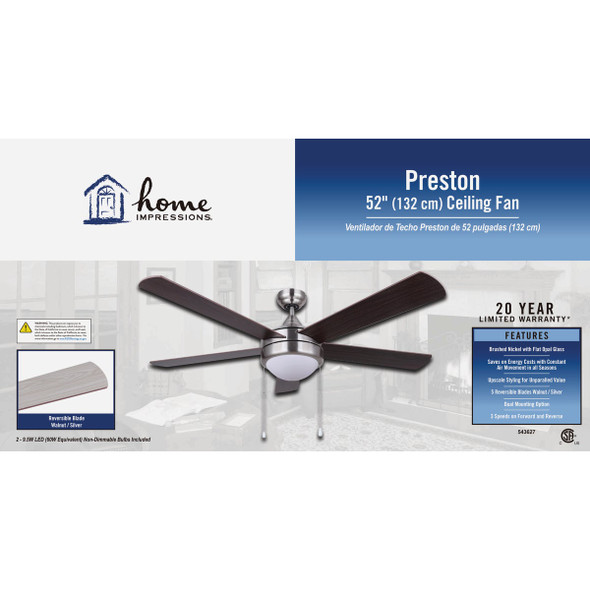 Home Impressions Preston 52 In. Brushed Nickel Ceiling Fan with Light Kit Home Impressions Preston 52 In. Brushed Nickel Ceiling Fan with Light Kit
