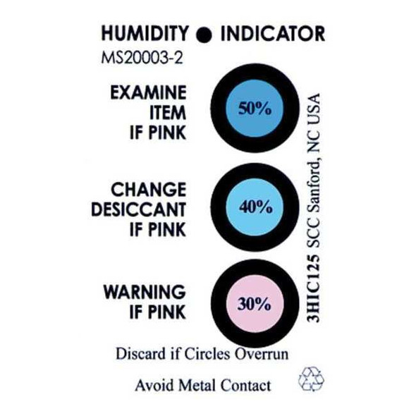 Scs Humidity Indicator, 3in.Lx2in.Wx3in.H, PK125 3HIC125