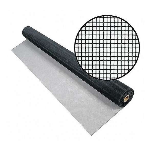 Door and Window Screen, Aluminum, 72 in W, 50 ft L, 0.01 in Wire Dia, Charcoal