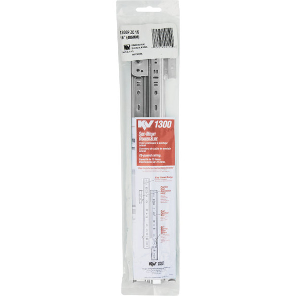 Knape & Vogt 16 In. 75 Lb. Medium Duty 3-4 Extension Drawer Slide (1-Pair) 1300P ZC 16 203400