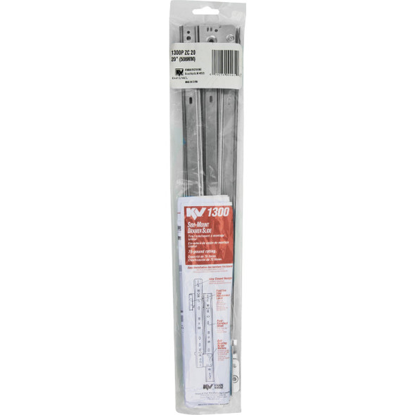 Knape & Vogt 20" 75lb Medium Duty 3-4 Extension Drawer Slide (1-Pair) 1300P ZC 20 220723