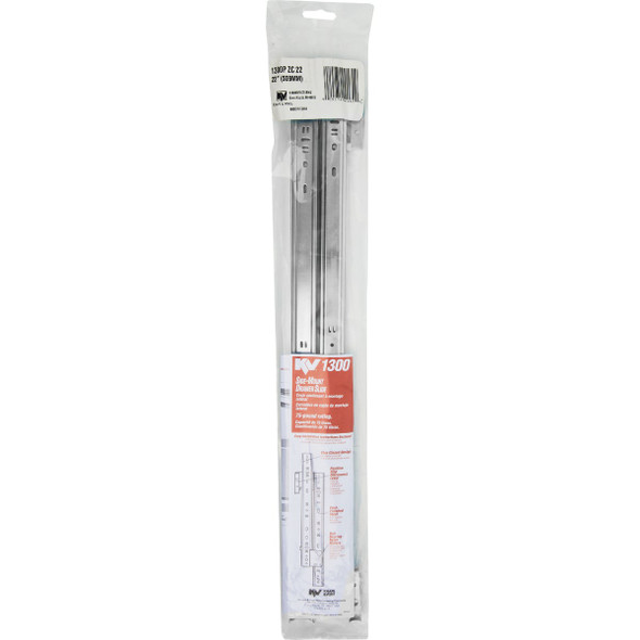 Knape & Vogt 22" 75lb Medium Duty 3-4 Extension Drawer Slide (1-Pair) 1300P ZC 22 241956