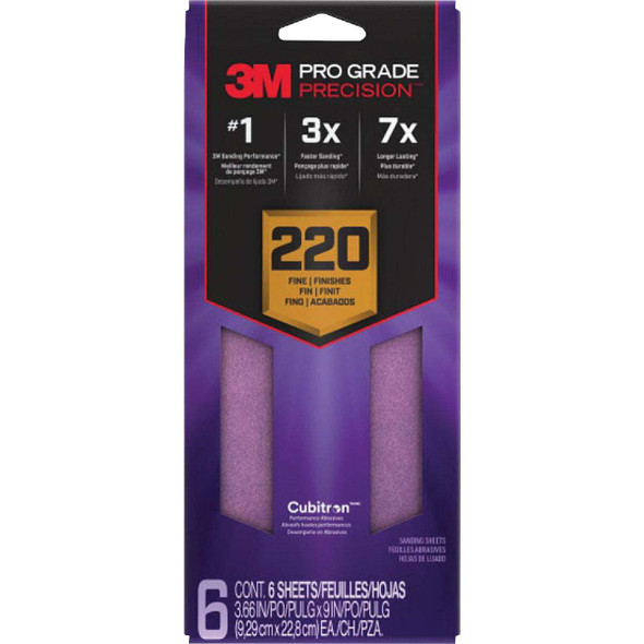 3M 6pk 220g 1/3 Sandpaper SHTR220-PGP-6T