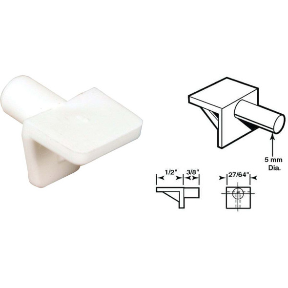 Prime-Line 5mm White Plastic Mini Shelf Support (8 Count) U 10142