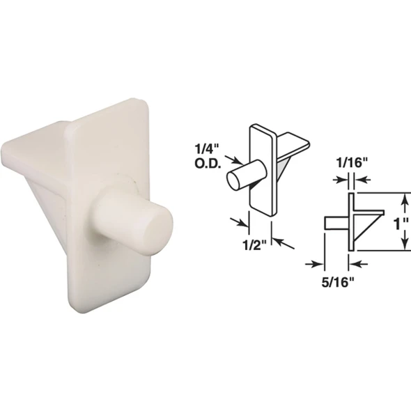 Prime-Line 1/4 In. White Plastic Shelf Support (8 Count) U 10138