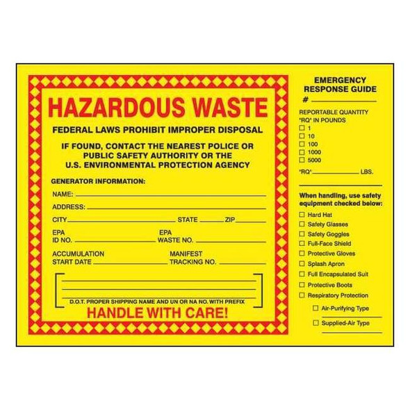 Accuform Hazardous Waste Label,6 In. W,PK25, MHZW27PSP MHZW27PSP