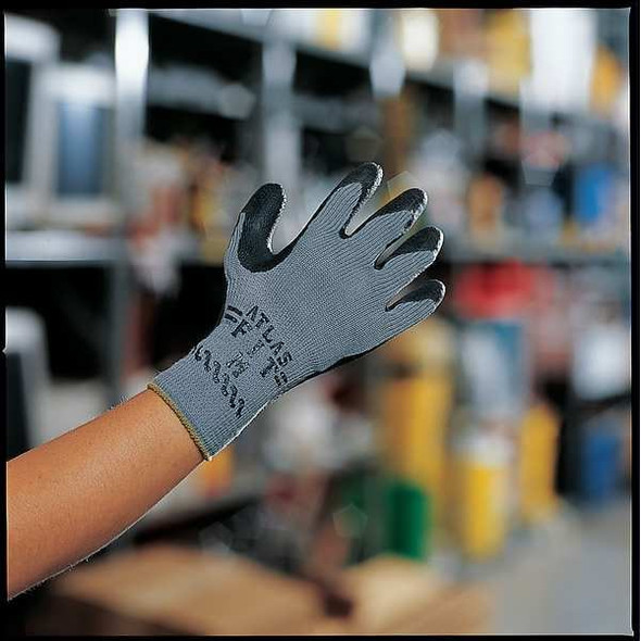 Latex Coated Gloves, Natural Rubber Latex, Rough, Palm, 4 Abrasion Level, Gray, M (8) 1 PR