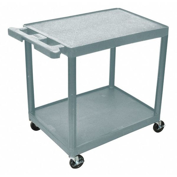 Utility Cart with Lipped Plastic Shelves, 300 lb Load Capacity, 2 Shelves, 24 in L, 18 in W