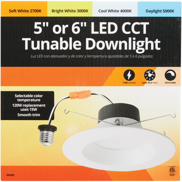 5 In./6 In. Retrofit IC Rated White LED CCT Tunable Downlight with Smooth Trim, 1230 Lm.