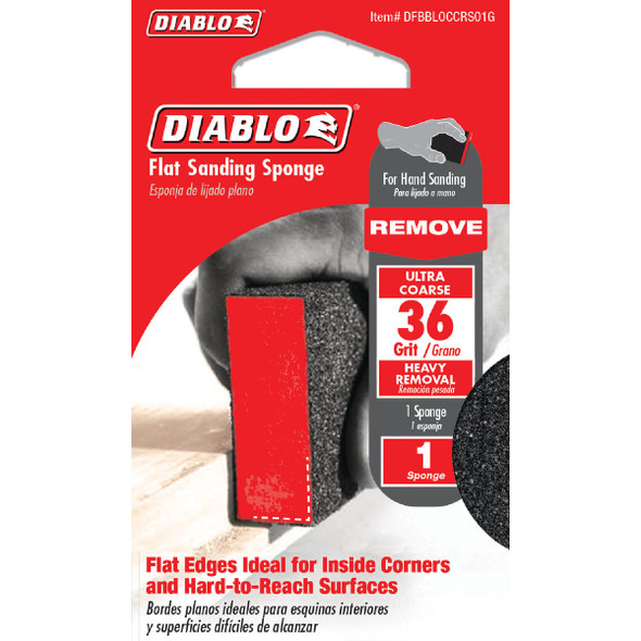 Diablo 2-1/2 In. x 4 In. x 1 In. 36 Grit (Ultra Coarse) Flat Edge Sanding Sponge Diablo 2-1/2 In. x 4 In. x 1 In. 36 Grit (Ultra Coarse) Flat Edge Sanding Sponge