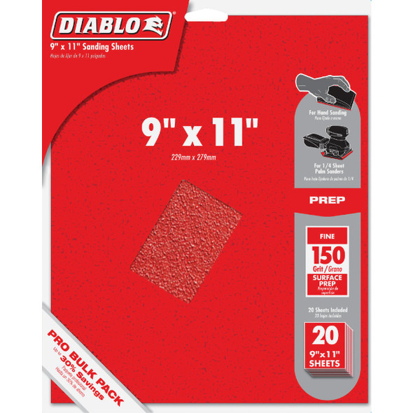 Diablo 9 In. x 11 In. 150 Grit Very Fine Sandpaper (20-Pack) DCS911150S20G