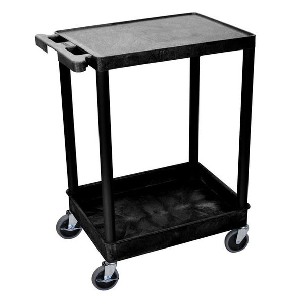 Utility Cart with Deep Lipped & Lipped Plastic Shelves, Polyethylene, 300 lb Load Capacity, 24 in L
